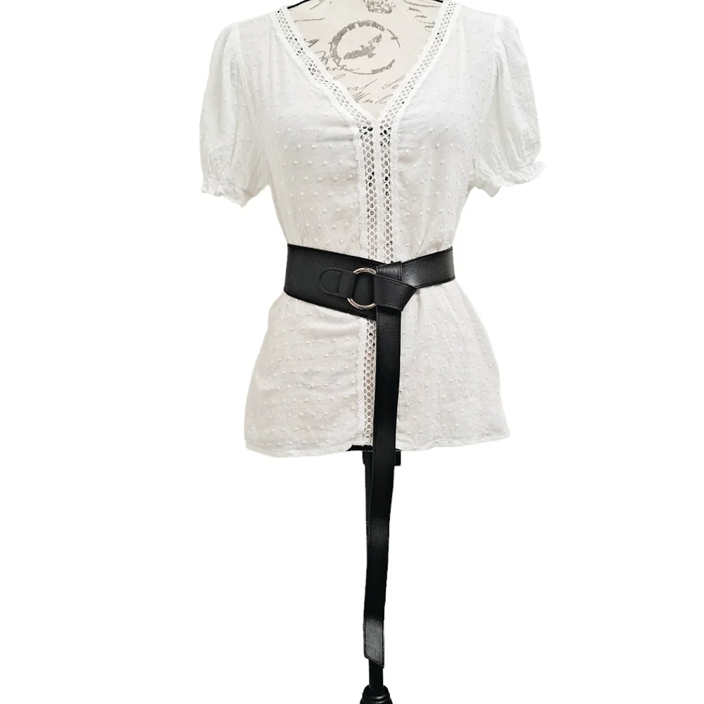 Black Wide Waist Belt with Gold Ring Accent